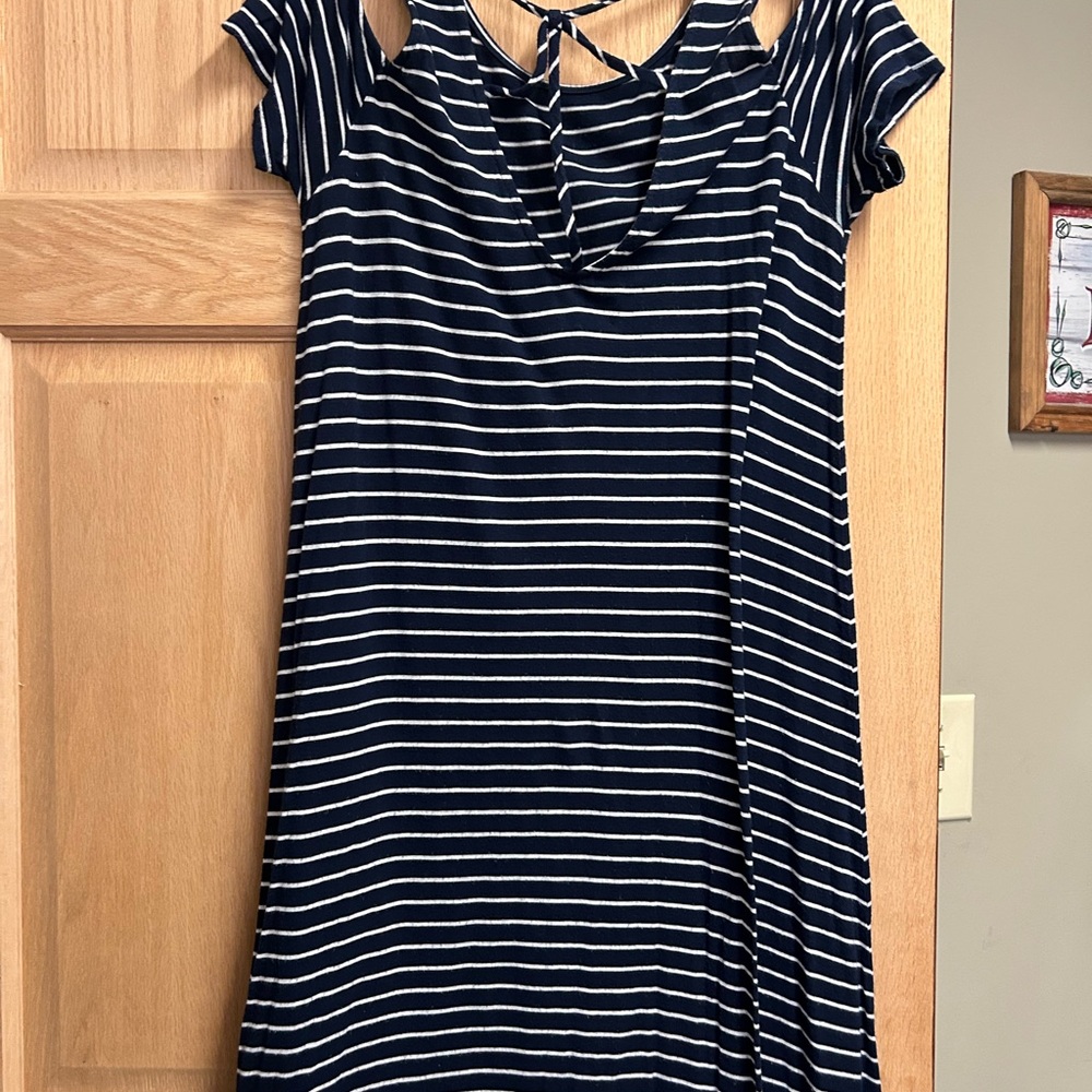 Blue and Black Cold Shoulder Mini Sundress